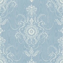 Bleu Bisque Ikat Floral Damask Colette Cameo Wallpaper