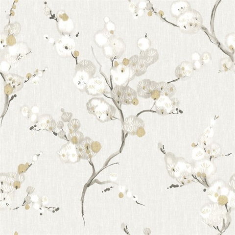 Bliss Golden Blossom Floral Vine Wallpaper