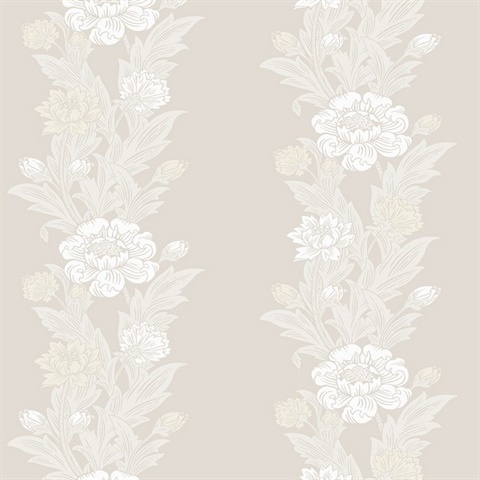 Blooming Stripe Floral & Leaf  Beige Wallpaper