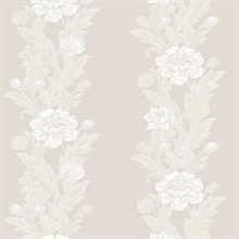 Blooming Stripe Floral & Leaf  Beige Wallpaper