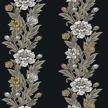 Blooming Stripe Floral & Leaf  Black  Wallpaper