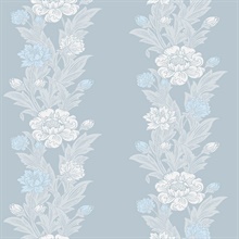 Blooming Stripe Floral & Leaf  Blue Wallpaper