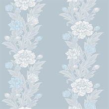 Blooming Stripe Floral & Leaf  Blue Wallpaper