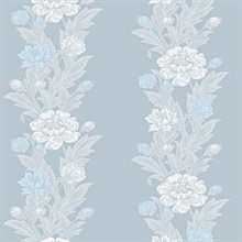 Blooming Stripe Floral &amp; Leaf  Blue Wallpaper