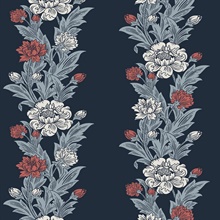 Blooming Stripe Floral & Leaf  Blue Wallpaper
