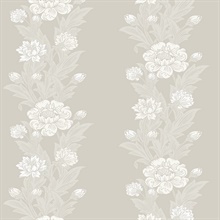 Blooming Stripe Floral & Leaf  Grey Wallpaper