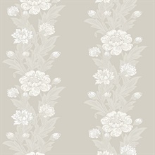 Blooming Stripe Floral &amp; Leaf  Grey Wallpaper