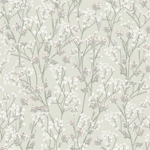Blossom Branches Grey Green Wallpaper