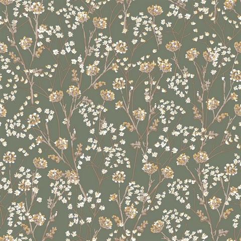 Blossom Branches Olive Wallpaper