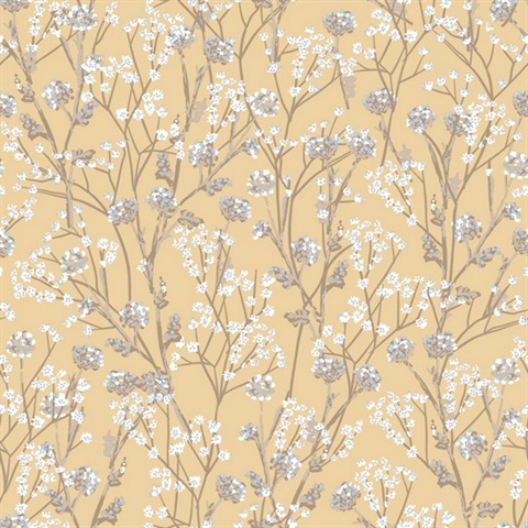 Blossom Branches Yellow Wallpaper