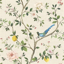 Blossom Citrus Floral Cream Raffia Wallpaper