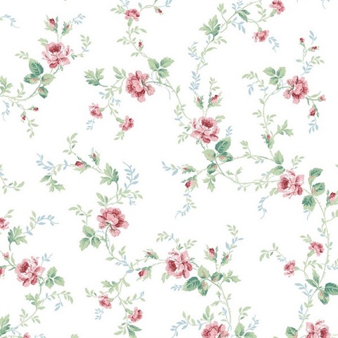 Blossom Floral Trail Floral Blush & Spearmint Peel and Stick Wallpaper