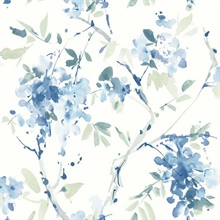 Blossom Season Blue & Green Watercolor Branch Wallpaper