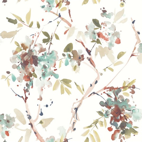 Blossom Season Pink & Beige Watercolor Branch Wallpaper