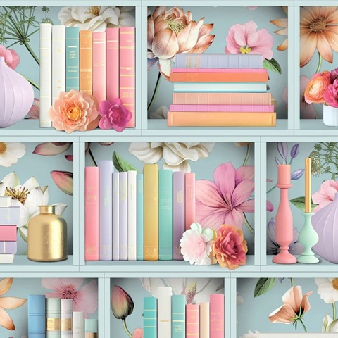 Blossom Shelves Blue Wallpaper
