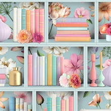 Blossom Shelves Blue Wallpaper
