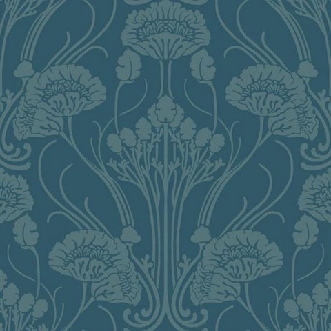 Blue 1920s Textured Nouveau Damask