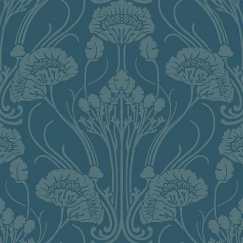 Blue 1920s Textured Nouveau Damask