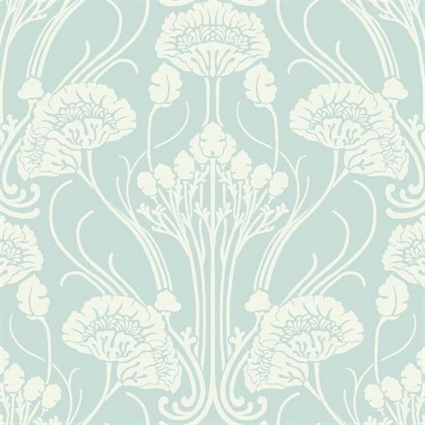 Blue 1920s Textured Nouveau Damask