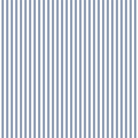Blue and Denim Vertical 6mm Stripe Prepasted Wallpaper