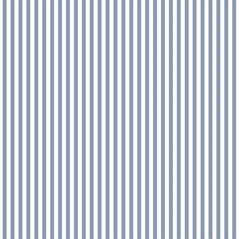 Blue and Denim Vertical 6mm Stripe Prepasted Wallpaper