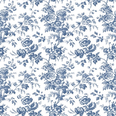 Blue Anemone French Vine Toile Wallpaper