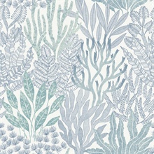 Blue & Aqua Coral Leaves Wallpaper