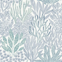 Blue &amp; Aqua Coral Leaves Wallpaper