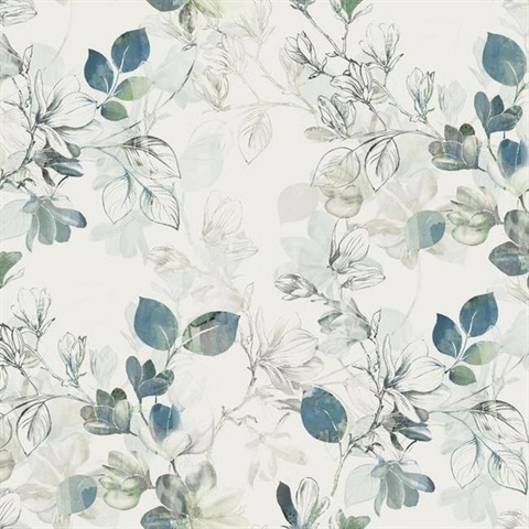 Blue Arbor Floral Vine Wallpaper