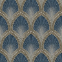 Blue Art Deco Geometric Scallop Wallpaper