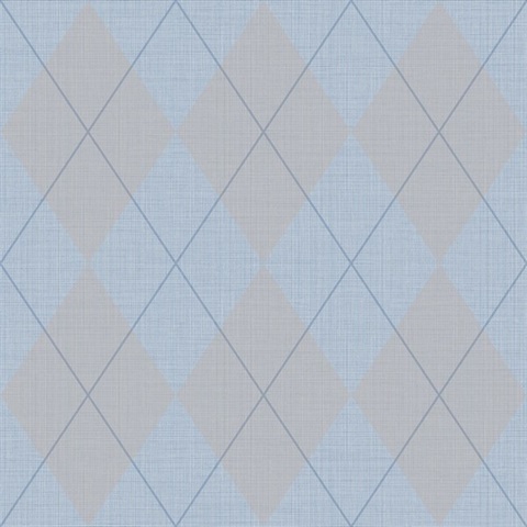 Blue & Baby Blue Argyle Plaid String Textured Wallpaper