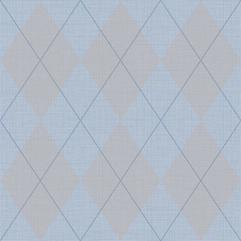 Blue & Baby Blue Argyle Plaid String Textured Wallpaper