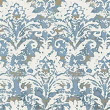 Blue Batik Damask Wallpaper