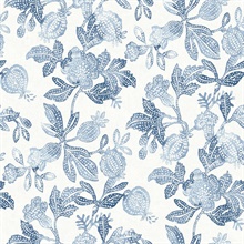 Blue Beach Rose Floral & Fruit Wallpaper