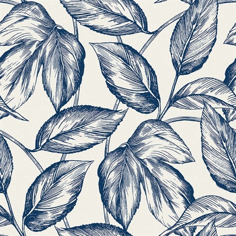 Blue Beckett Sketched Leaves Wallpaper
