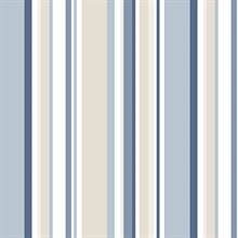 Blue, Beige and White Step Stripe Prepasted Wallpaper