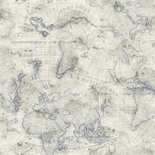 Blue & Beige Coastal Map Peel and Stick Wallpaper