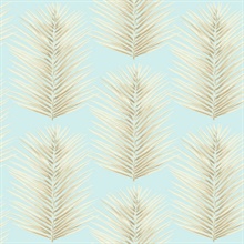 Blue & Beige Commercial Palm Leaves Wallpaper