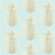 Blue & Beige Commercial Palm Leaves Wallpaper