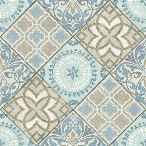 Blue & Beige Commercial Tile Wallpaper