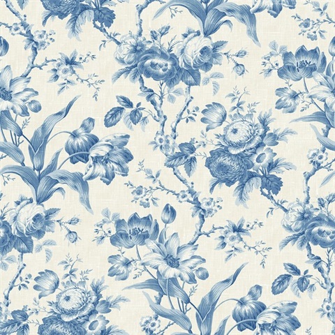 Blue Bell Faux Linen Toile En Rose Wallpaper