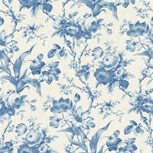 Blue Bell Faux Linen Toile En Rose Wallpaper