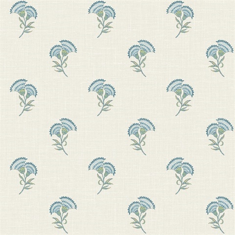 Blue Bell & Herb Small Lotus Branch Floral Wallpaper