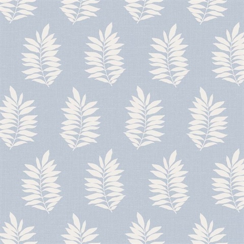 Blue Block Print Leaf Wallpaper