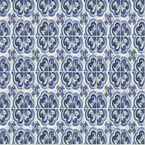 Blue Blu Mediterranean Tile Gaia Wallpaper