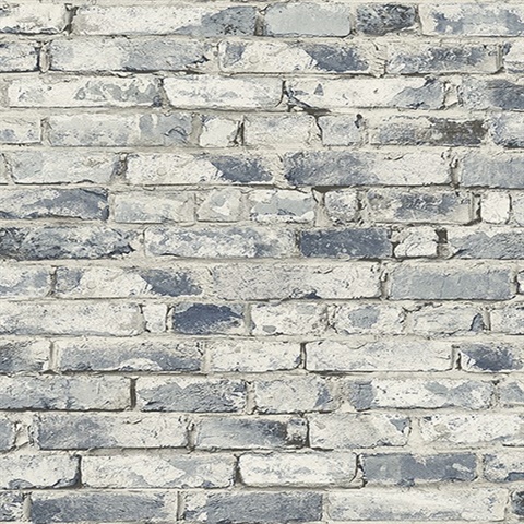Blue &amp; White Weathered Brick Wallpaper