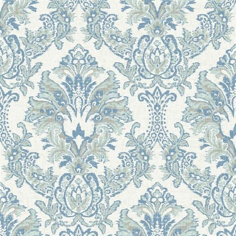 Blue Bold Borcade Damask Wallpaper