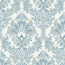 Blue Bold Borcade Damask Wallpaper