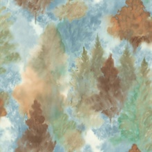 Blue, Brown & Green Commercial Watercolor Forest Wallpaper