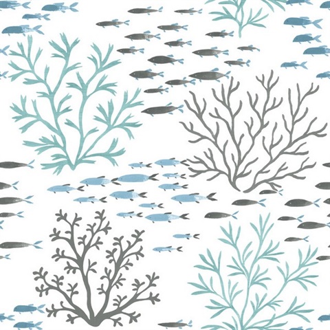 Blue & Brown Marine Garden Fish and Coral Wallpaper